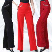 National standard dance pants new style straight dance professional high waist pants womens ballroom dance modern pants long pants Latin dance