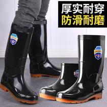 High-top shoes with play cloth removable mens wear-resistant rain boots bear and cow tendon thickened bucket bottom medium cotton and velvet overshoes