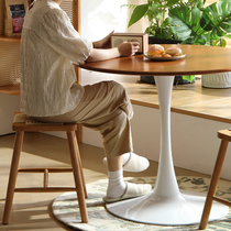 Japanese cream style cherry wood color log dining table and chair combination home balcony negotiation round solid wood coffee table