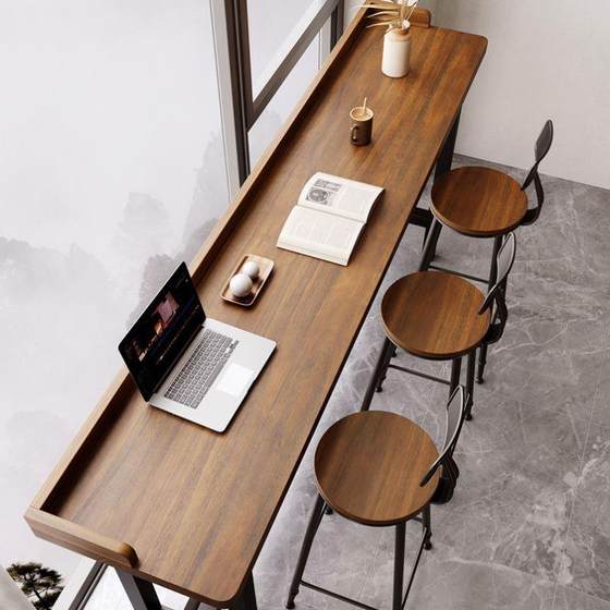 발코니 바 테이블 간단한 원목 긴 테이블 창가 좁은 테이블 높고 낮은 다리 긴 테이블 벽에 기대어 있는 높은 테이블과 의자