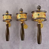 Six-character mantra turning prayer wheel Tibetan prayer wheel hand-cranked hand-held tumbler turning wheel alloy base ornament
