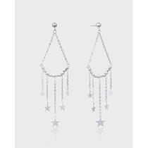 Japanese and Korean Internet celebrity trendy long earrings earrings S925 sterling silver creative round beads stars tassel plain white ear jewelry