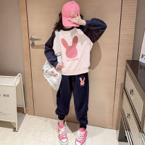 Bazhu Bazhu girls sweatshirt suit 2024 spring new style foreign style childrens spring clothing fashionable girls and big children Internet celebrity explosion