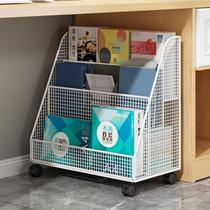 Small bookshelf floor-standing storage rack childrens picture book rack multi-layer simple mobile wheeled desk side table iron student