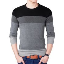 2024 Autumn Fashion Brand Casual Sweater O-Neck Striped Slim