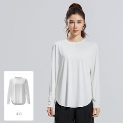 JUYITANG 아이스 실크 요가 긴 소매 r 셔츠 둥근 목 느슨한 통기 가능한 올 매치 스포츠 티셔츠