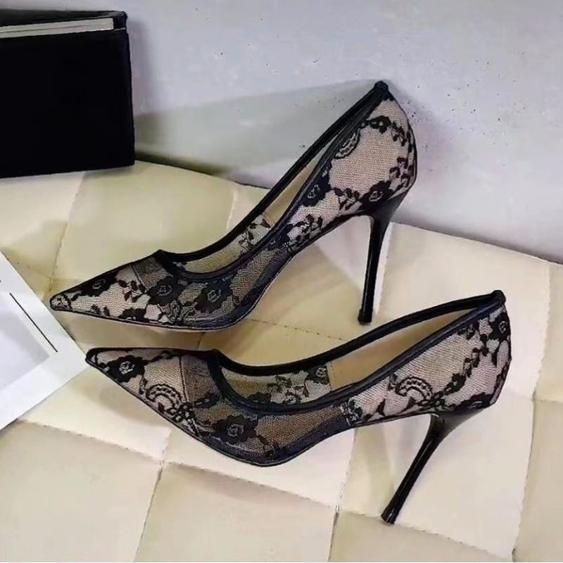 Sexy Bed Style American High Heels Ultra-Thin Ultra-High Lace Hollow Pointed Toe Shoes Mesh Embroidery
