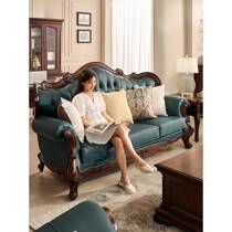 Black walnut leather sofa American villa living room first layer cowhide European solid wood light luxury sofa 123 combination