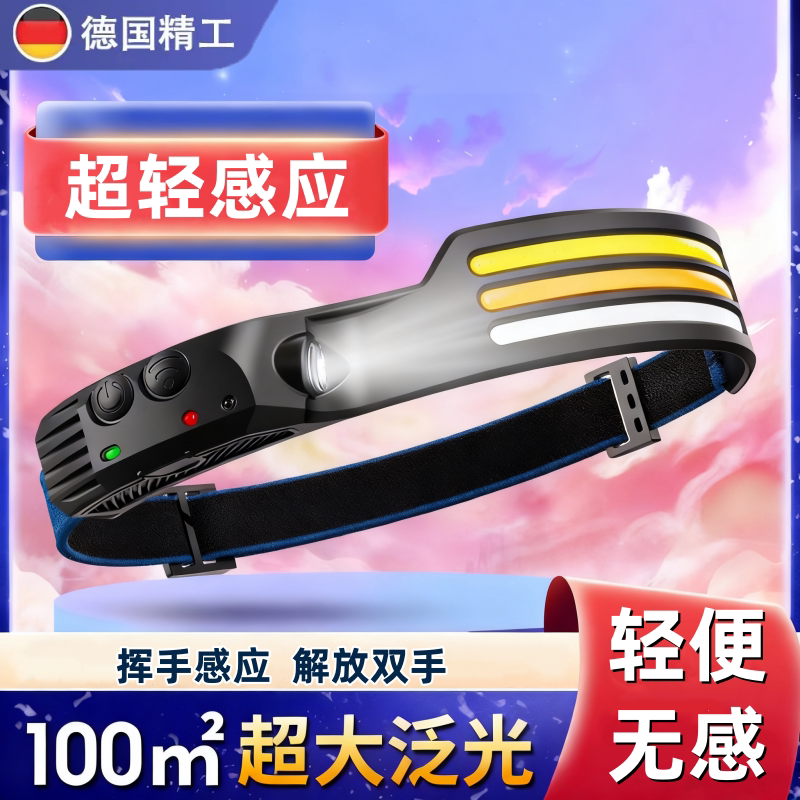 Headlamp with Strong Light, Rechargeable, Ultra-Bright, Head-Mounted Lighting, Led, Ultra-Long Battery Life, Sensor, Outdoor Night Fishing, Fishing-Specific