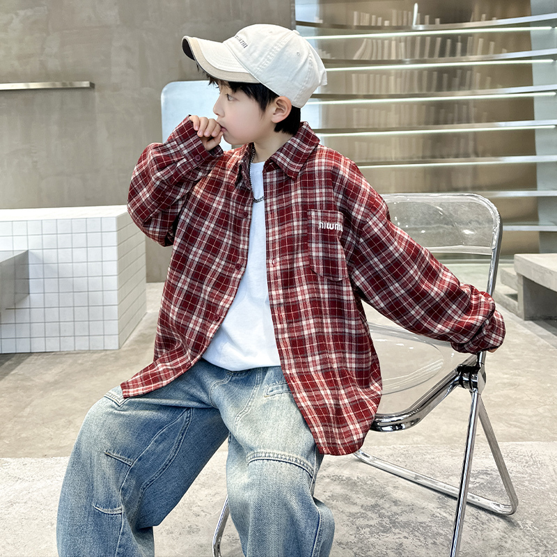 Children's Clothing Boys' Shirts Spring and Autumn 2026 New Autumn Clothing for Older Children Autumn Jacket Boys' Plaid Shirts Trendy Children's Clothing Boys' Shirts Spring and Autumn 2026 New Autumn Clothing for Older Children Autumn Jacket Boys' Plaid Shirts Trendy