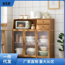 Bamboo kitchen shelves wooden cabinets storage cabinets living room sideboard solid wood one-piece wall bowl cabinet