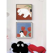 Square decorative painting living room cute healing restaurant cat niche art hanging painting bedroom bedside mural hanging painting