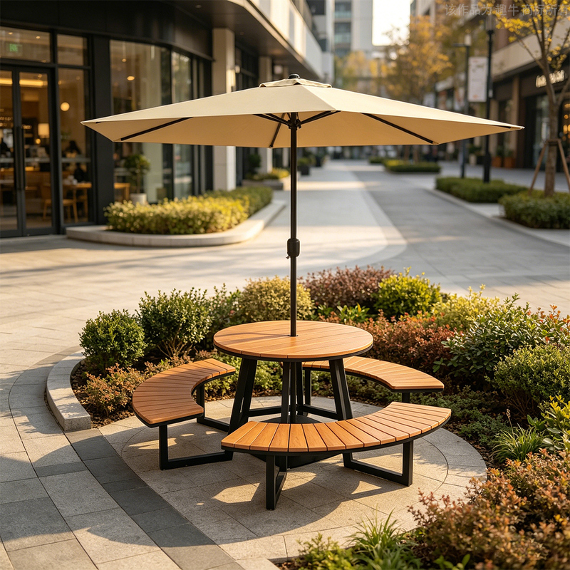 Outdoor Table and Chair Set with Umbrella for Milk Tea Shop, Coffee Shop, Outdoor Leisure, Commercial Street, Square Outdoor Table and Chair Set with Umbrella for Milk Tea Shop, Coffee Shop, Outdoor Leisure, Commercial Street, Square