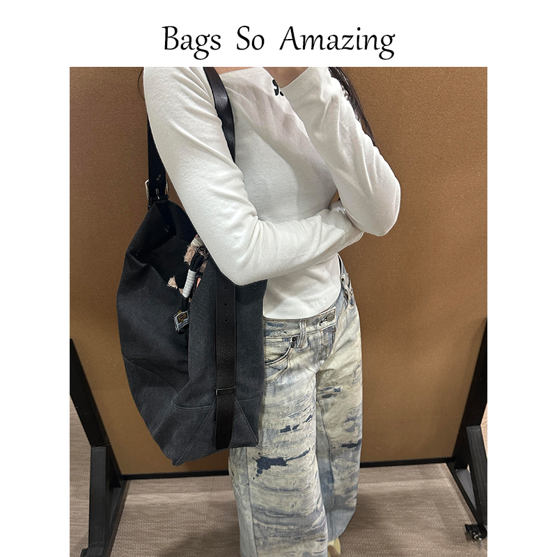[the Bag Is Very Top] Jennie's Same Canvas Bag Vegetable Tanned Leather Genuine Leather Tote Bag Work Clothing Casual Bucket Bag