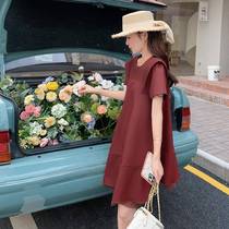 Temperament simple and high-end small A-line dress for women summer new style French slimming flesh-covering mid-length skirt