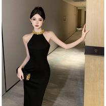 Sexy temperament halterneck dress 2024 summer new womens temperament ladylike slim fit hip-hugging dress pencil skirt