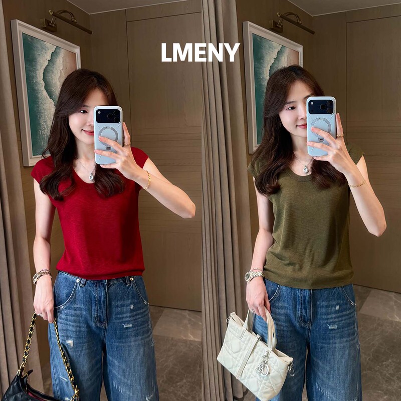 Mengjie Clothing [Clear Oxygen Knitting] Solid Color Knit Sweater for Women 2026 Summer New Style Elegant Slimming Knit Sweater