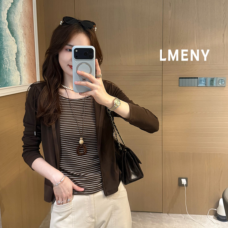 Mengjie Clothing [Fake Two-Piece Slim Waist] Tencel Lycra Cotton Top for Women 2026 Autumn New Hooded Sweatshirt