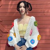 Harajuku Flower Cardigan Sweater Women Sweet Cute Long Sleev