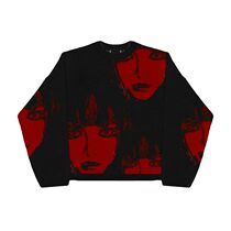 Vintage Knitted Sweater Harajuku Ukiyo-e Style portrait patt