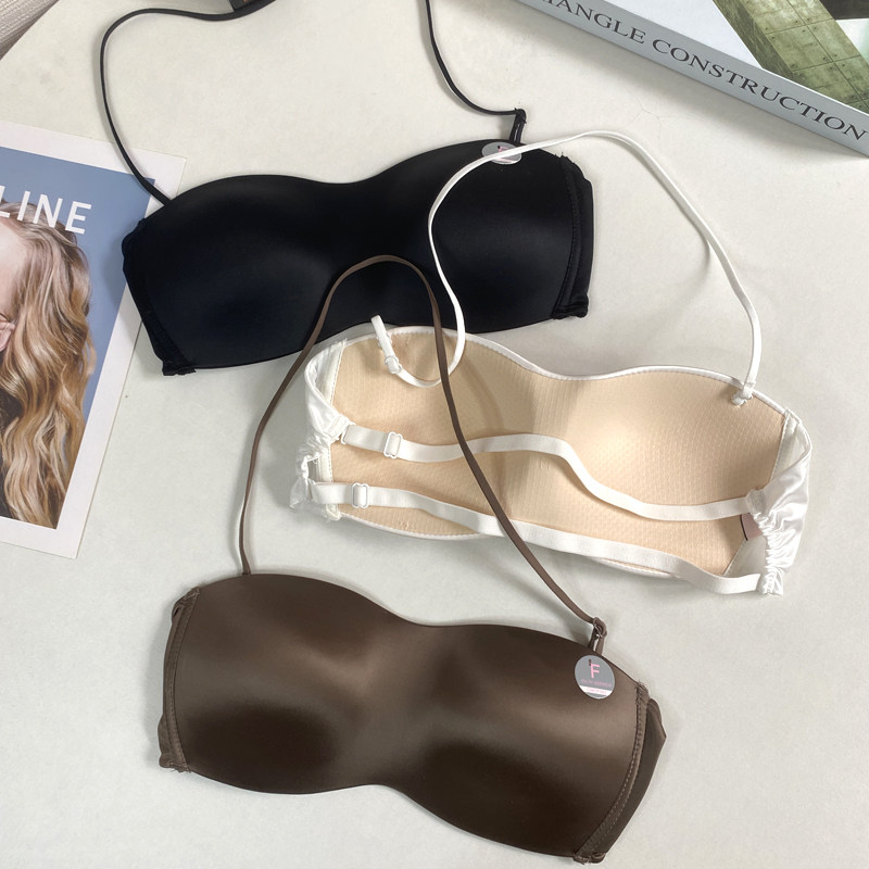 法式性感露背美背内衣女内搭裹胸固定一体杯细肩带无痕挂脖文胸罩