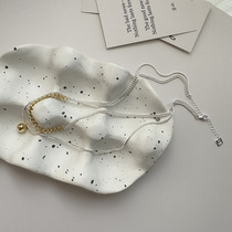 925 silver Korean version double layer fashionable INS style personalized gold and silver contrast double layer necklace Korean simple and fashionable clavicle chain