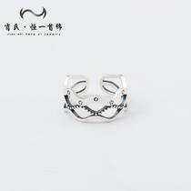 Japanese and Korean S925 sterling silver simple retro three-layer ring jewelry for women cold style star silver ring ring