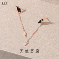 Angel and Demon Earrings Womens Sterling Silver Niche Design Cute Light Luxurious Tassel Earrings Ins Style Small Fresh Earrings