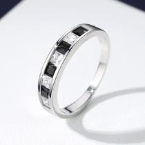 s925 sterling silver ring inlaid with square black and white zircon womens ring simple and versatile strip ring