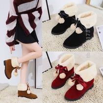 Winter womens boots mid-calf boots fur ball heel plus velvet womens shoes medium winter boots zip-up womens snow princess cotton shoes