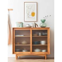 Solid wood sideboard Nordic light luxury Japanese sideboard modern simple wall-mounted household multi-functional storage tea cabinet
