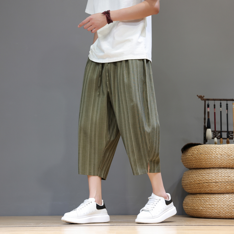 Men's Striped Cropped Pants, Loose Fit, Summer Thin Casual Shorts, Trendy Plus-Size Straight-Leg 7/8 Pants Men's Striped Cropped Pants, Loose Fit, Summer Thin Casual Shorts, Trendy Plus-Size Straight-Leg 7/8 Pants