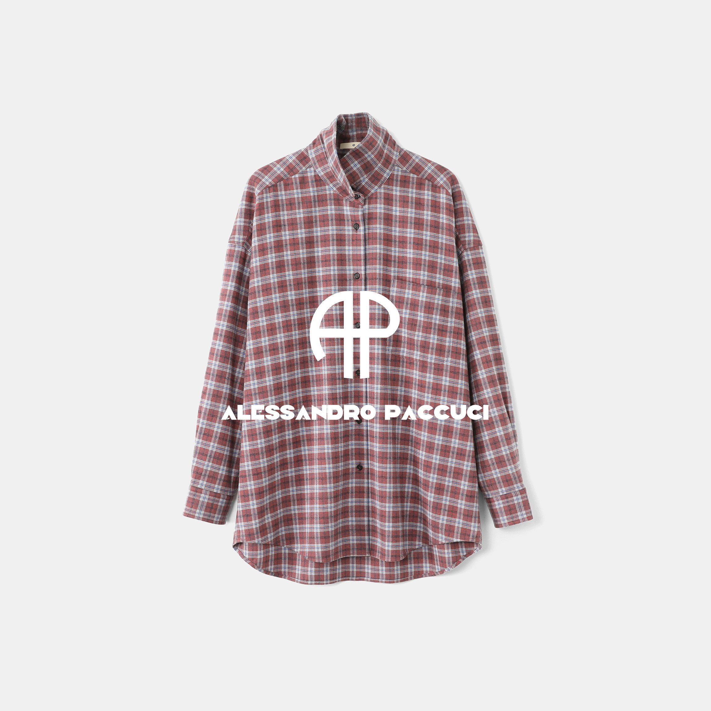 Ap Luo Ge [รุ่นจำกัด/ลายทอไวน์ราสเบอรี่] เสื้อเชิ้ตลายสก็อตผ้าฝ้ายสีทอ ปกพับ ทรงหลวม สไตล์แฟชั่น แขนยาว 63040Hc