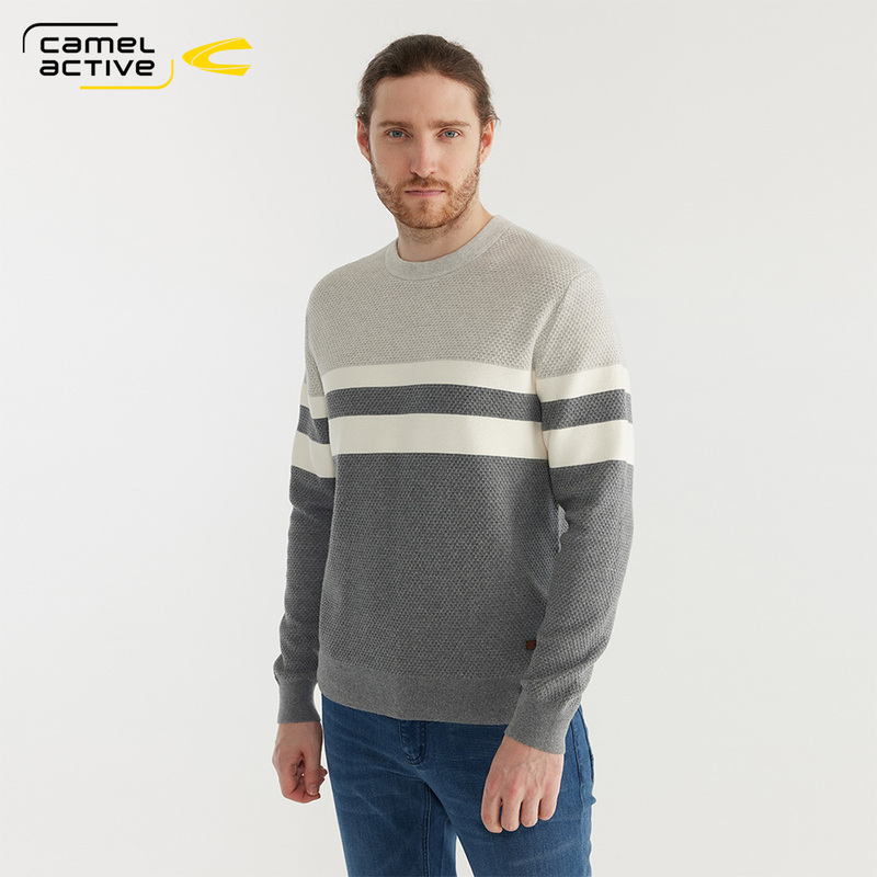 German Camel Brand Men's Autumn New Cashmere Blend Casual Color-Block Sweater Simple Knitwear