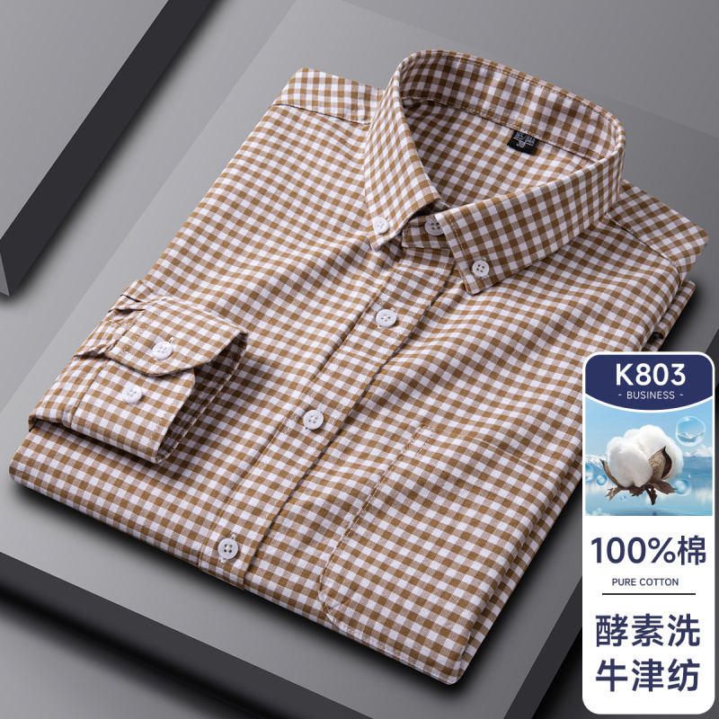 Paul's New 100% Cotton Oxford Spinning Men's Long-Sleeved Shirt Middle-Aged and Elderly Loose Casual Dad Cotton Shirt