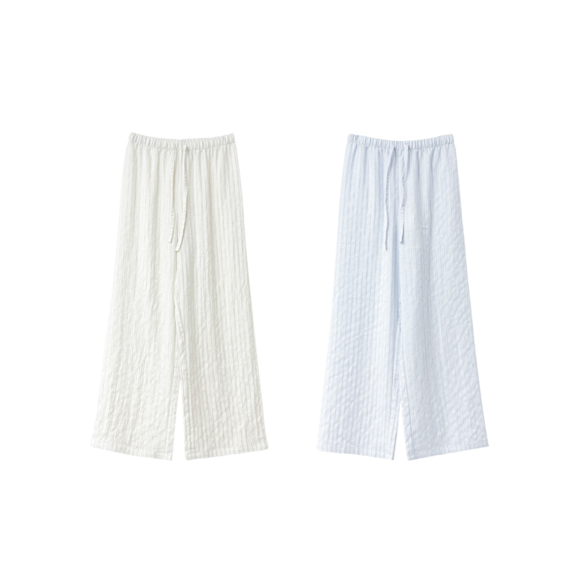 【Orange Lu】336012 Casual Breathable Lyocell Linen Herringbone Striped Elastic Waist Straight Pants Summer Style for Women 【Orange Lu】336012 Casual Breathable Lyocell Linen Herringbone Striped Elastic Waist Straight Pants Summer Style for Women