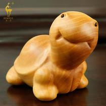 Wood Carving Yellow Poplar Wood Pendulum Piece Home Decoration Handicraft Tea Darling to Play With A Playwright And A Little Turtle