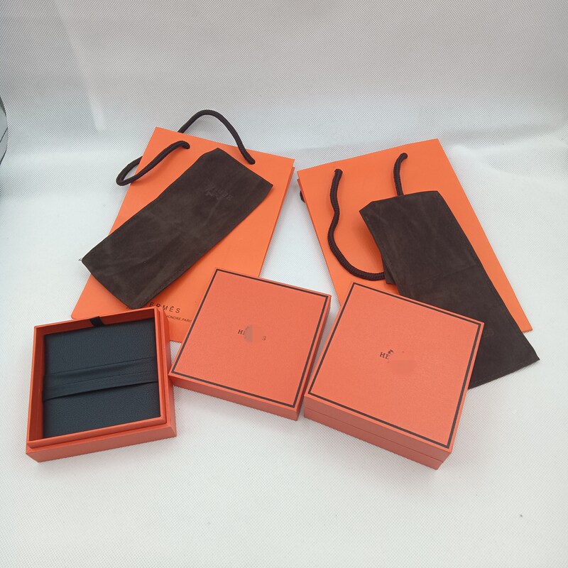 High-End Jewelry Box Suitable for Hermès Orange Necklace Pendant Bracelet Ring Earring Box with Lid and Base
