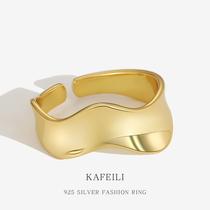 TJ1315 Korean version of popular jewelry S925 silver ring womens irregular concave and convex surface wavy open ring