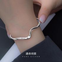 S925 sterling silver bracelet minimalist wave bracelet ins Korean personality womens Mobius open bracelet jewelry