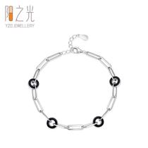 S925 silver geometric chain spliced ​​black round epoxy bracelet for womens European and American niche fashion jewelry hot style