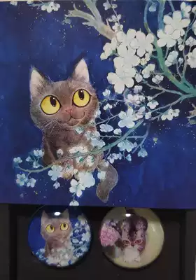 Three-pack noodle shop popular original Chinese painting cute cat Crystal refrigerator stickers boxed gifts Guofeng Guochao home