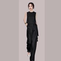 Womens Suit 2022 Summer New Arrival Light and Mature Temperament Drapey Chiffon Vest High Waist Slimming Wide Leg Pants Two-piece Set