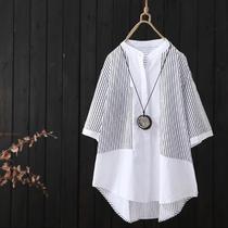 Official website striped patchwork shirt for women commuting Korean style loose large size slimming chic top for women