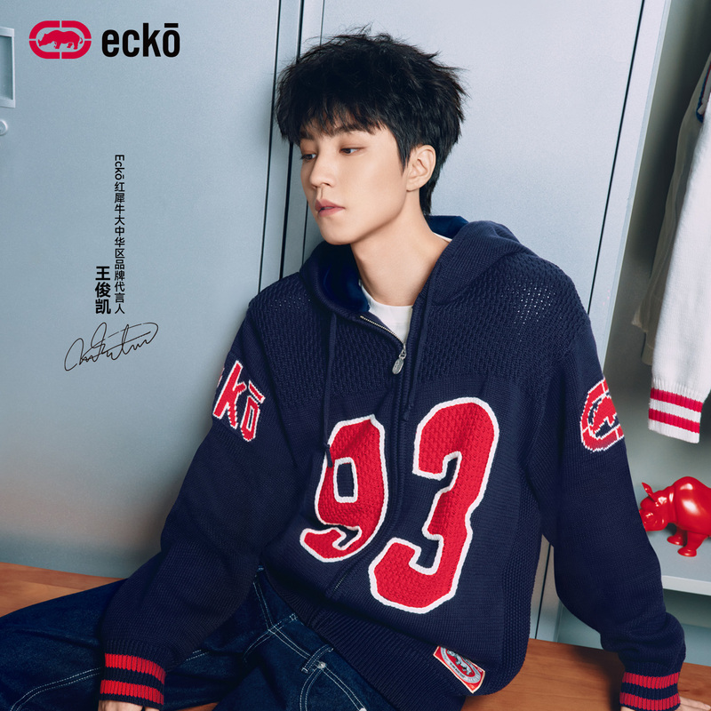Home Page Sign-In to Get a Signed [Wang Junkai Style] Ecko/Red Rhino Captain Cardigan Hooded Cotton Knit Sweater