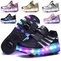 Cross-border foreign trade heelys shoes for boys and girls four-wheeled double-wheeled LED flashing automatic invisible roller skates
