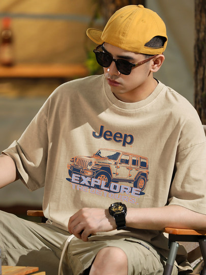 Jeep American-Style T-Shirt for Boys 2025 New Youth Short-Sleeved T-Shirt Summer Pure Cotton Round Neck Top