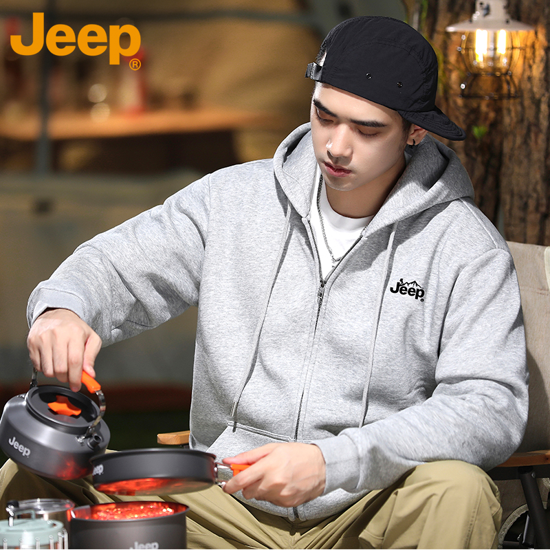 JEEP ジープ スウェットシャツ メンズ 大きいサイズ プラス ベルベット 厚手 秋冬 2025 新作 メンズ フード付き スポーツ カーディガン ジャケット