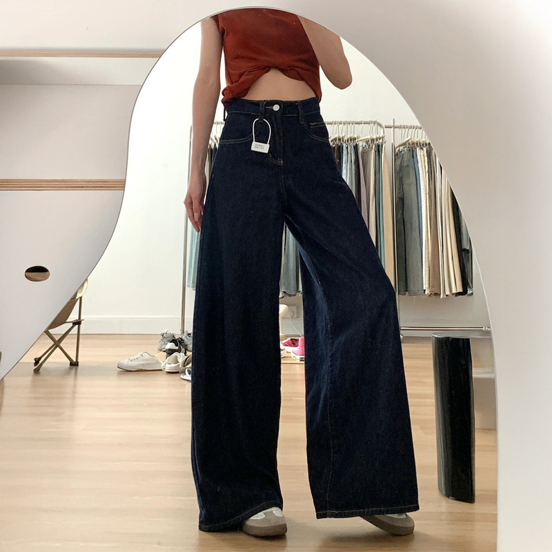 Dark Blue Jeans for Women, Summer Thin Style, 2026 New Model, Plus Size, High Waist, Loose, Relaxed, Wide-Leg Pants