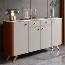 Light luxury saddle leather sideboard modern living room solid wood marble entrance cabinet slate multifunctional tea cabinet